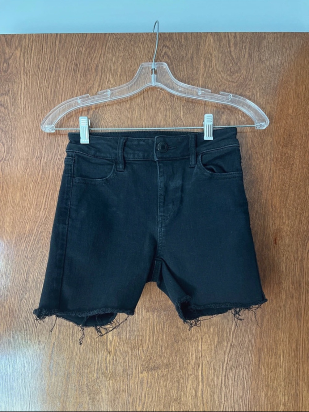 Black Frayed Hem Denim Shorts
